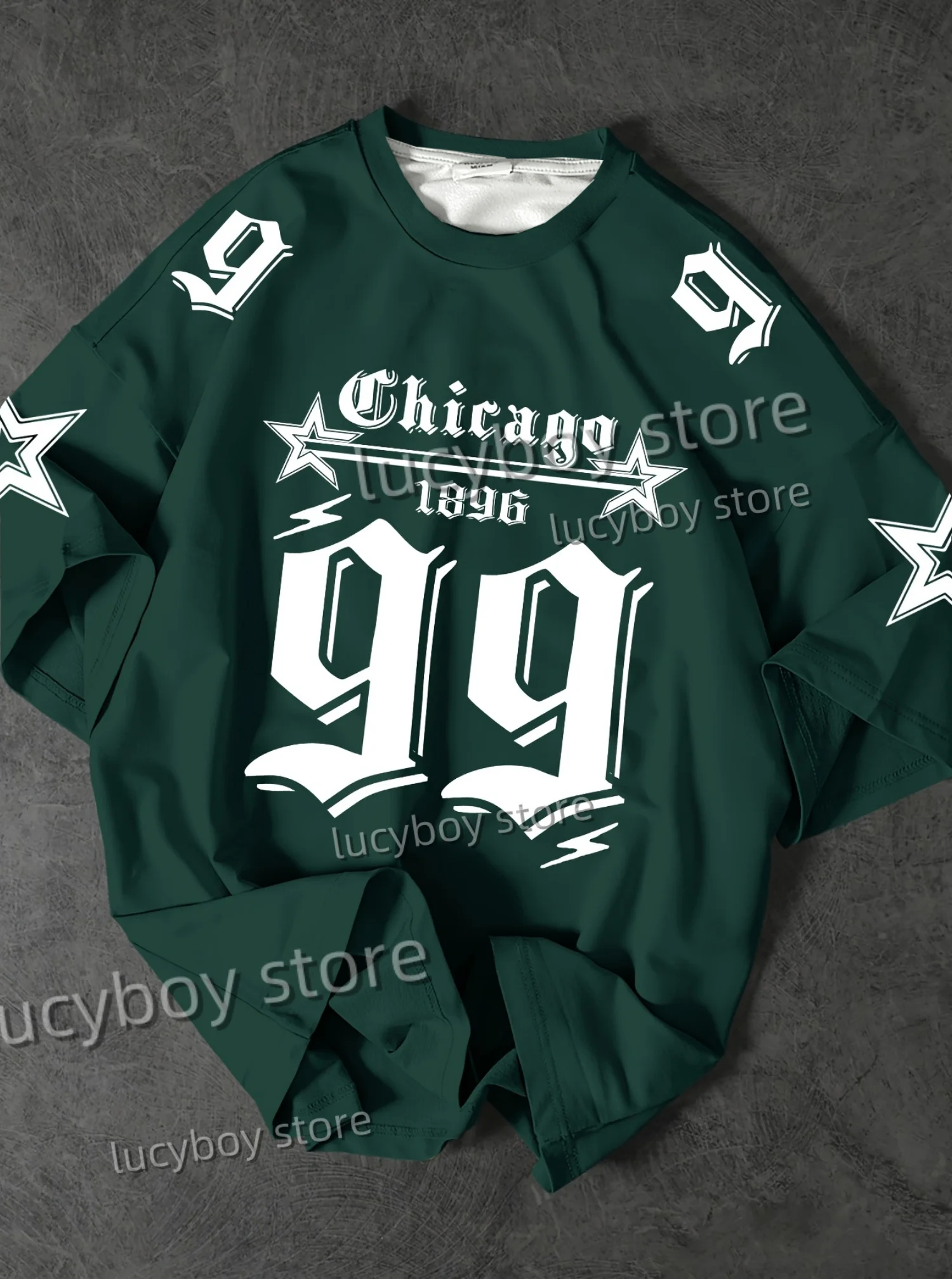 

2025 Summer Men American CHICAGO NO.99 Print Crew Neck Short-Sleeved Top Daily Street Men T-Shirt Men Clothing