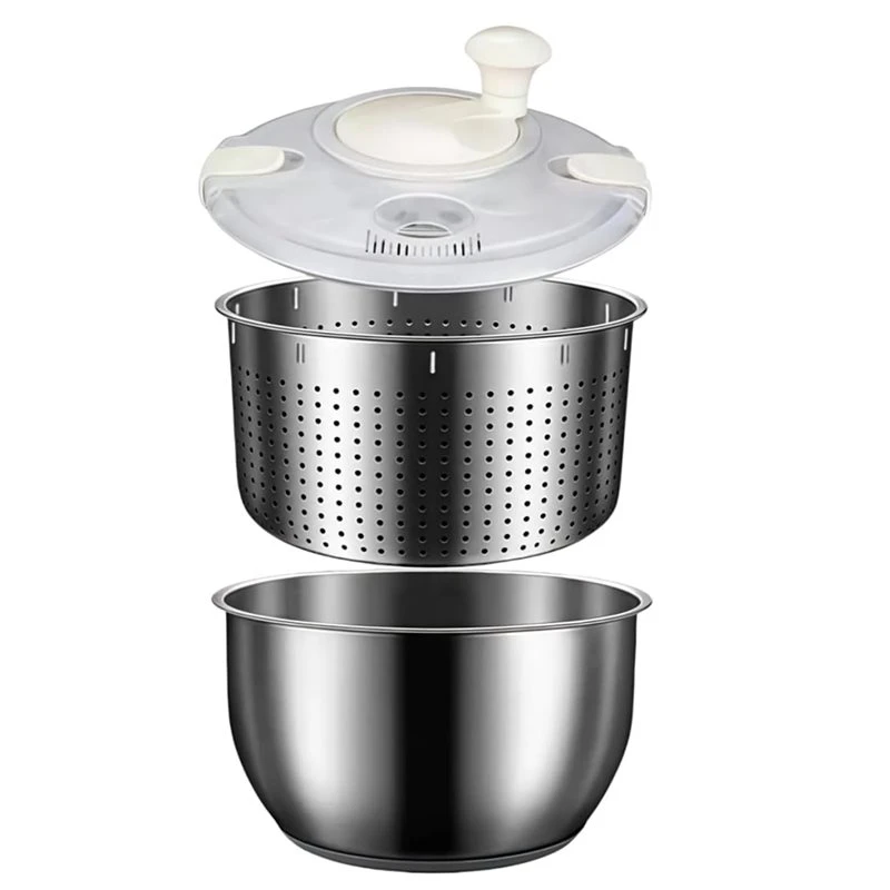 [Purpose】 Stainless Steel Salad Spinner 5.3 Qt, Lettuces, Fruit Washing Tool, Washer Dishwasher Safe