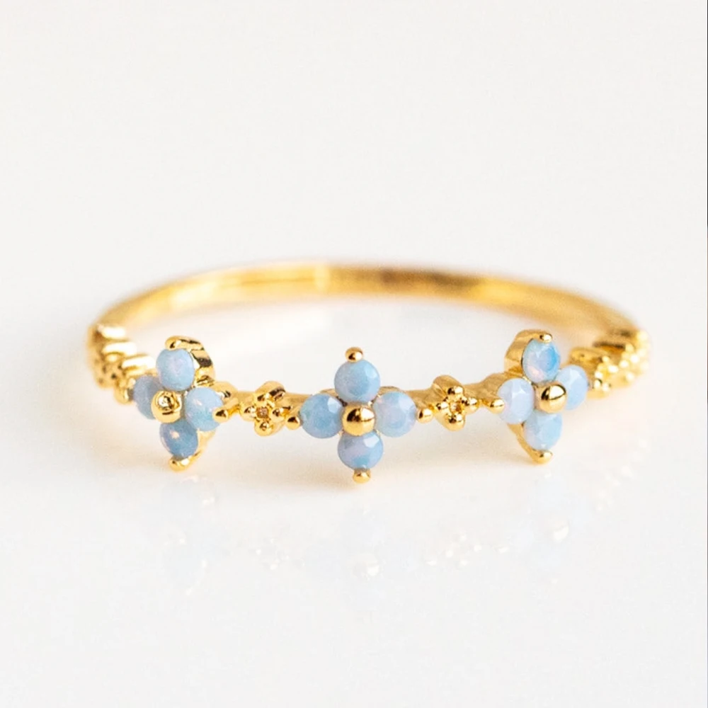 New Arrival Korean Trendy Waterproof Fresh Lovely Sweet Blue Flower Rings For Women 2024 Fashion Jewelry