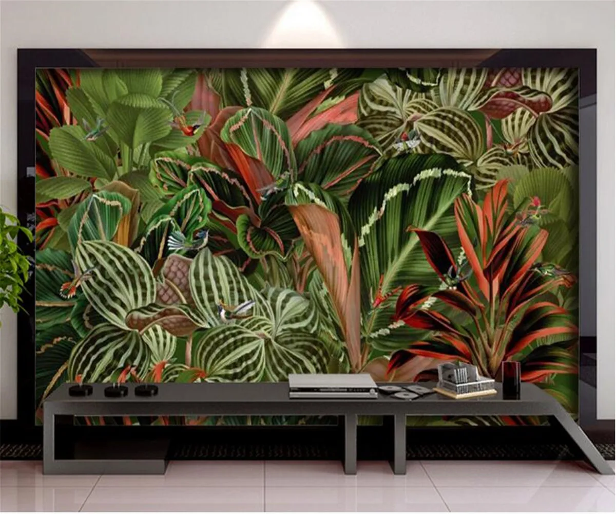 

Custom photo Wallpaper Vintage banana leaf rainforest plant Mural self-adhesive relief decorative Painting material 3d Wallpaper