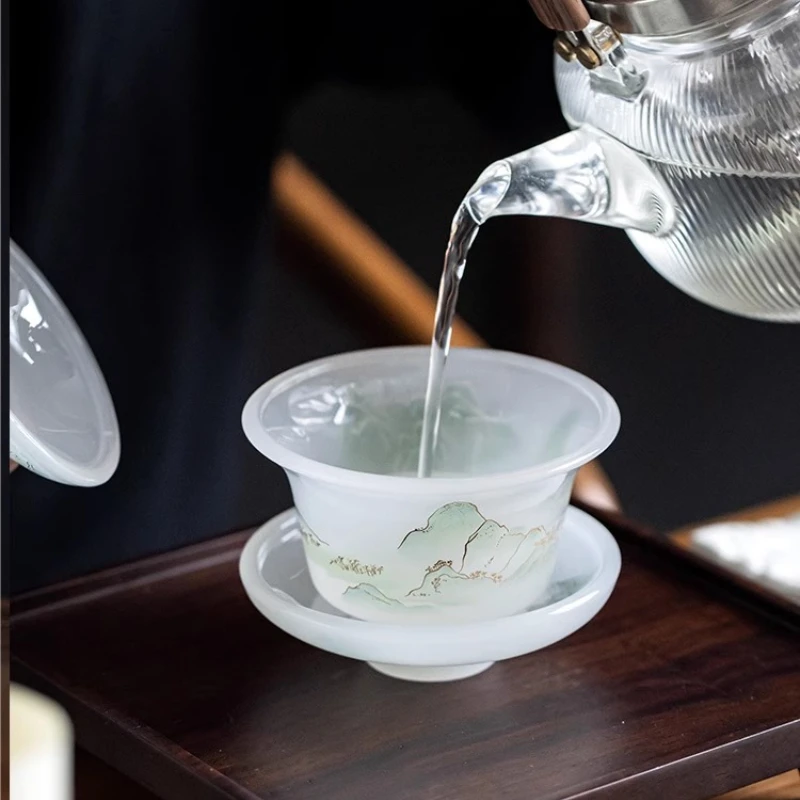 

Пейзажная глазурованная крышка, чаша, две чашки, три таланта, крышка, чаша, чайный сервиз для кунг-фу, бытовой чайный сервиз, чайный сервиз