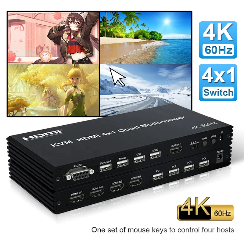 HDMI 4x1 Multi-viewer KVM switcher 4K Seamless Quad Screen Real Time Multi Viewer Splitter 4 in 1 out HDMI Switch Adapter