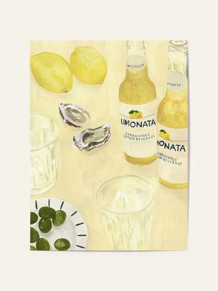 1pc (No frame),Limonata Lemon Drink Still Life Wall Art, Yellow Kitchen Print, Italian Food Artwork for Dining Room Home Decor
