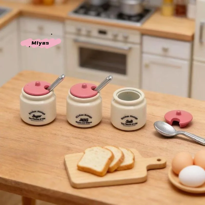 M-3Pcs Mini Seasoning Jar Model 1/12 Dollhouse Miniature Playhouse Kitchen Scene Decoration Doll Accessories Toys