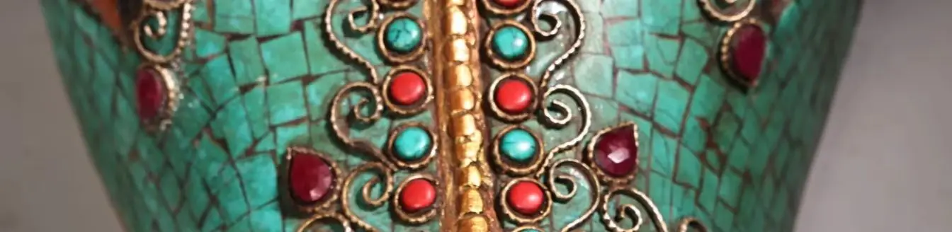 Old Bronze Outline in gold Mosaic Gem Turquoise OX Cattle Bull Head Mask Worship Hall Wall hanging