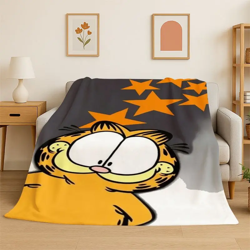 Cartoon Funny G-Garfield Cat Flannel Blanket Soft Warm Throw Blanket for Bedroom Living Room Bed Travel office Picnic Fest Gift