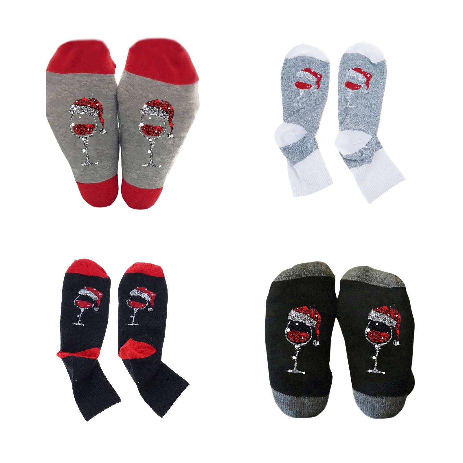 

Christmas Crew Socks Funny Novelty Ankle Socks Wine Glass Christmas Socks Casual Booties Socks Calf Socks for Women Men