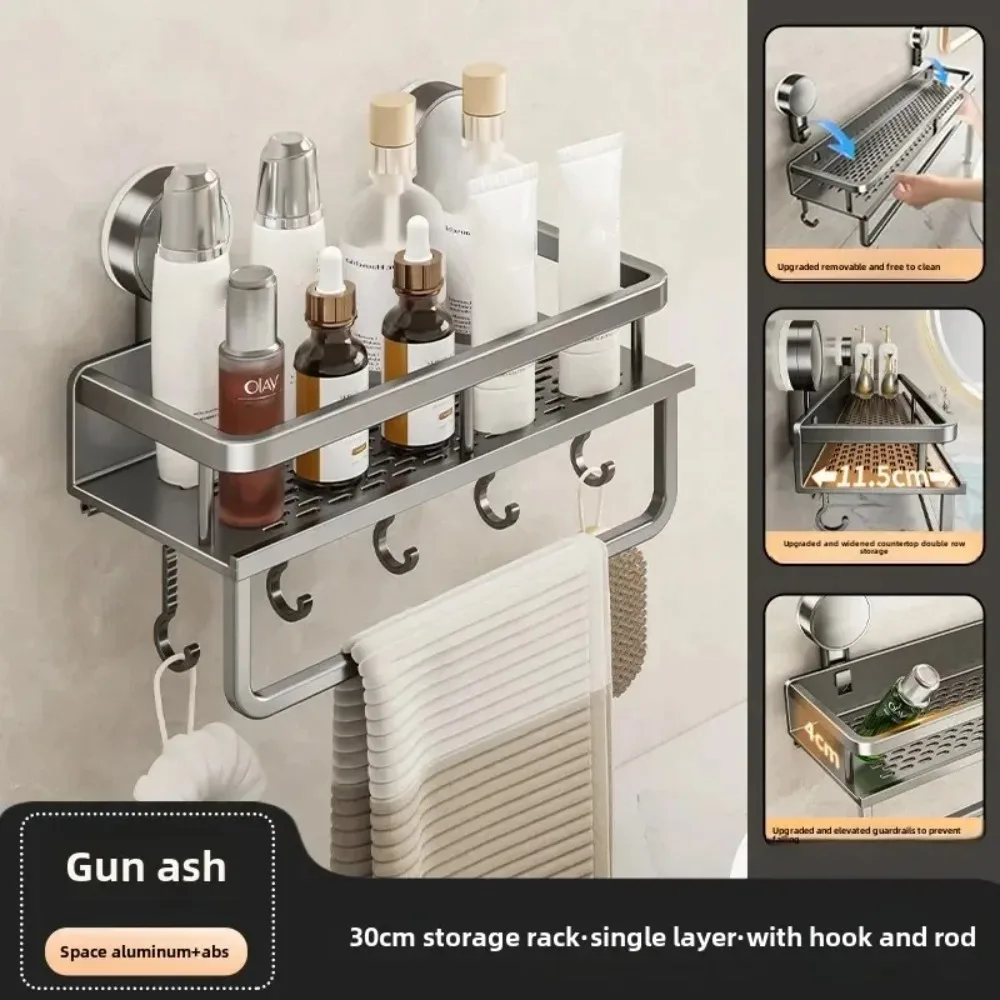 

Стеллаж для ванной комнаты на присоске из углеродистой стали, настенное крепление, полка для хранения душа без перфоратора, прочная несущая способность, большая вместимость