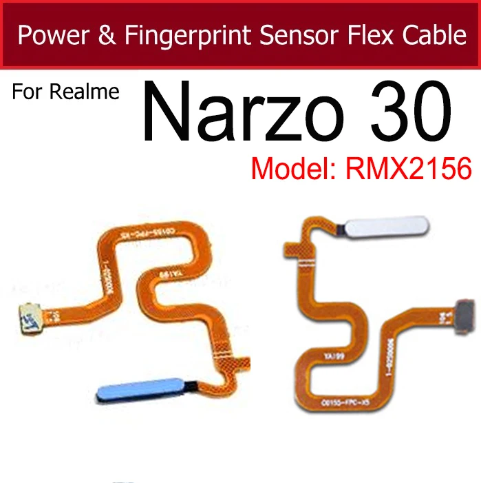 For Realme Narzo 30 Narzo 30 5G Fingerprint Sensor Flex Cable Power  Button Sensor Fingerprint Home Touch ID Sensor Flex Ribbon