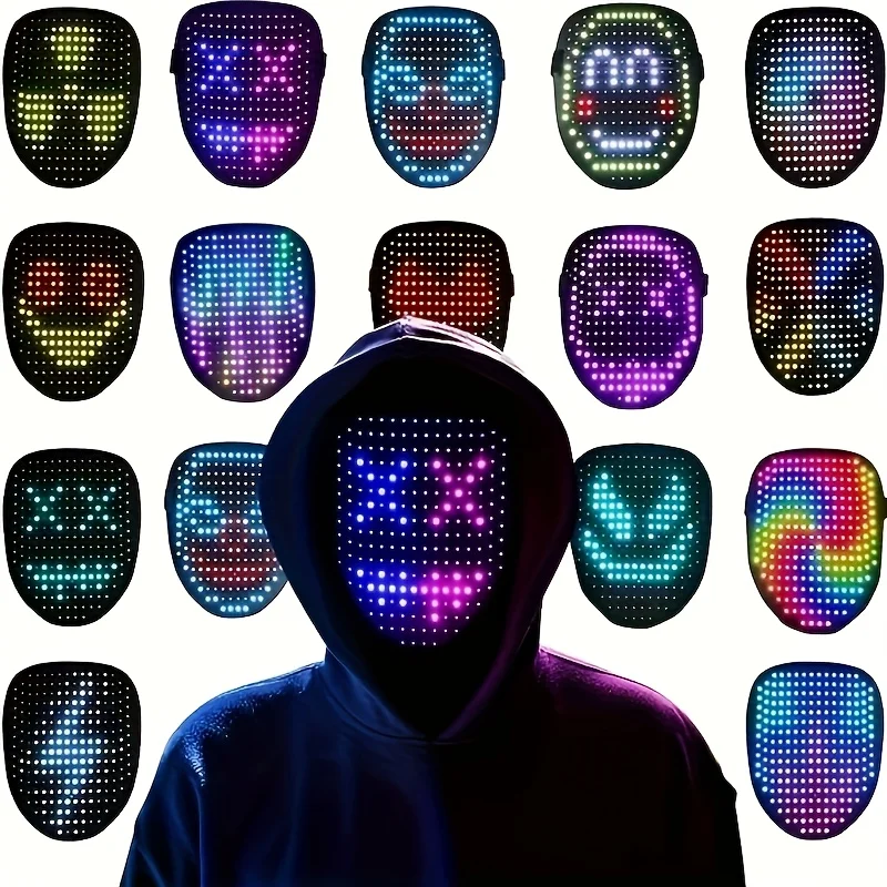 LED Mask with Gesture Sensing, Unisex Light Up Mask with Face Transforming, Lighted Mask for Kids Adult Costume Cosplay Party