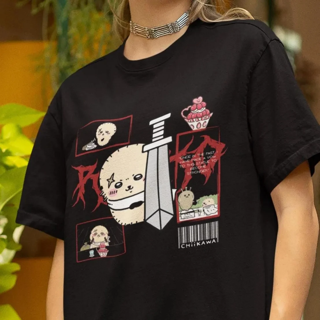Chiikawa Kawaii Anime Tee Unisex Short Sleeve Tops Casual Daily Outfit Lovely Character Print T‑Shirt For Men Women