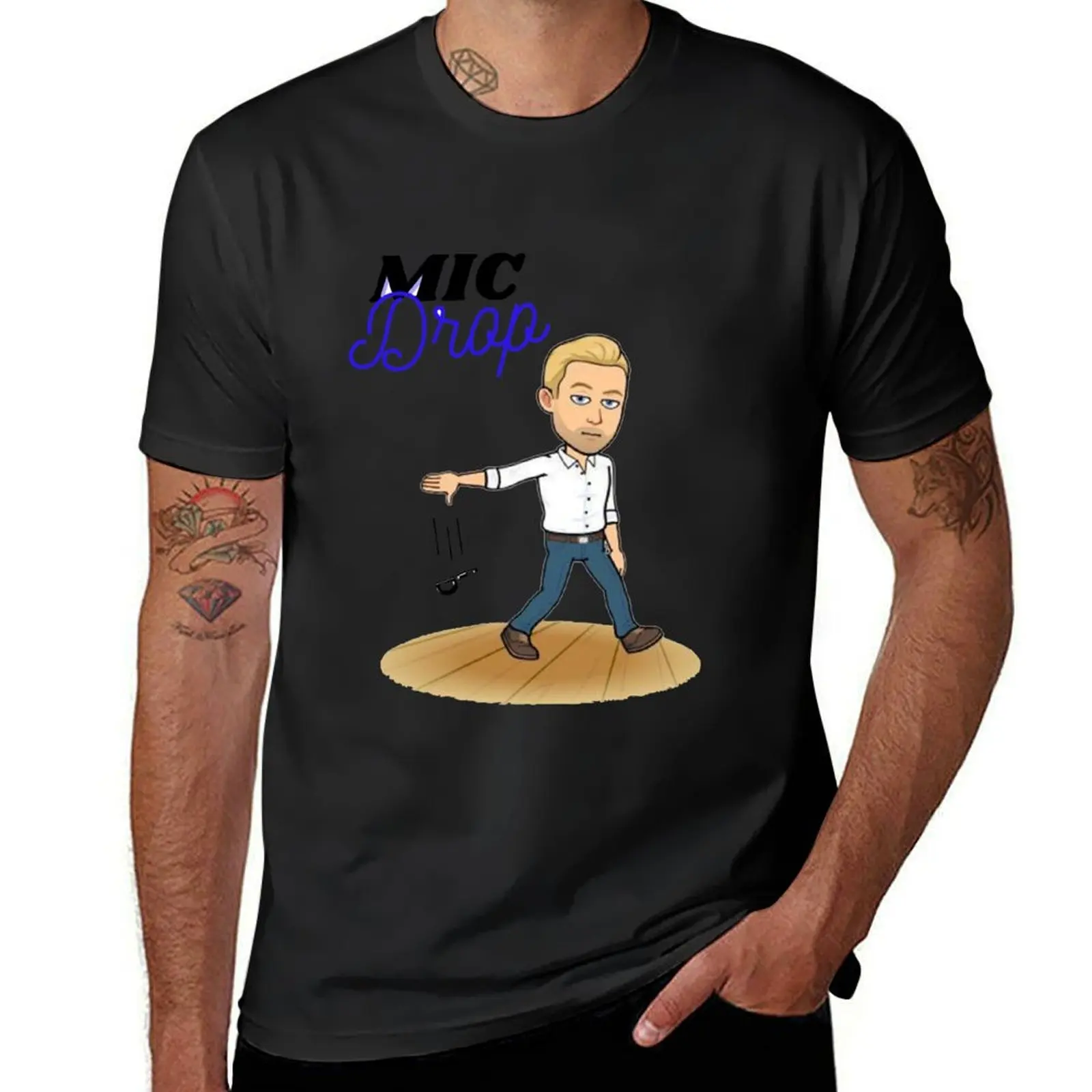 Mic drop, comical, funny, cartoon figure,engineer T-Shirt vintage customs design your own Short sleeve tee men