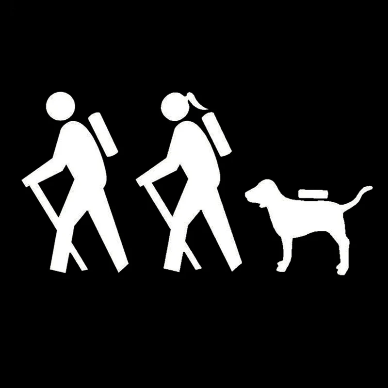 15.9CM*8.3CM Fashion Couple Hiking Dog Backpack Camping Family Car Sticker Vinyl Decal