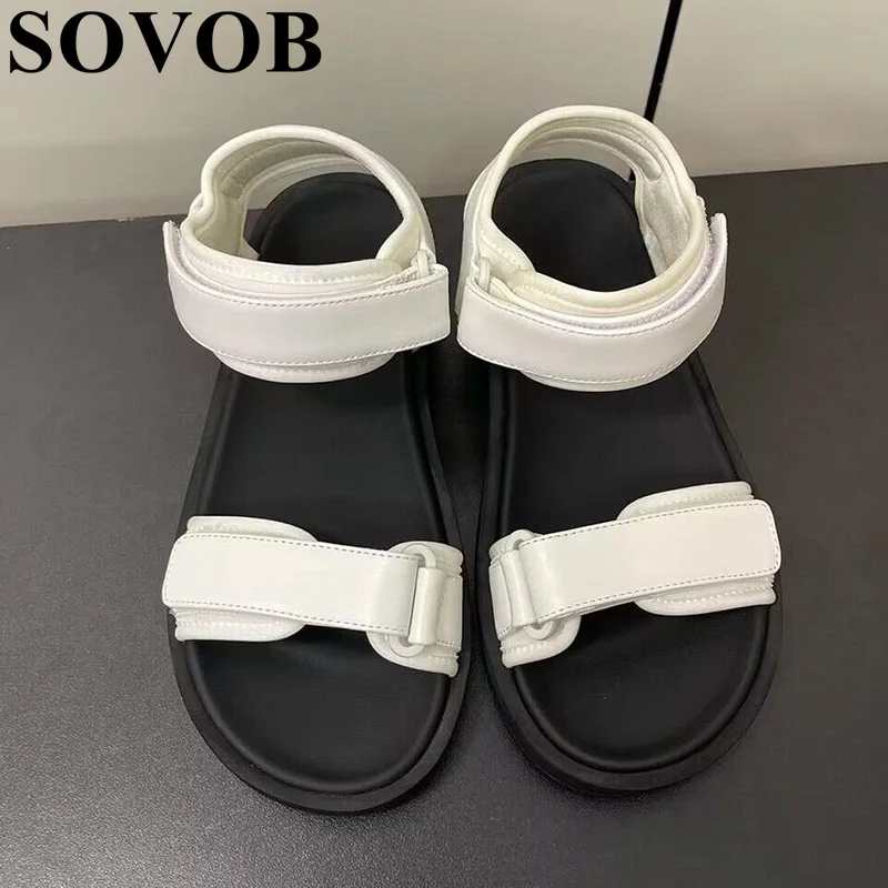 Women's Genuine Leather Hollow Out Sandals Solid Color Thick Sole Minimalist Sandalias Summer Casual Vacation Versatile Shoes