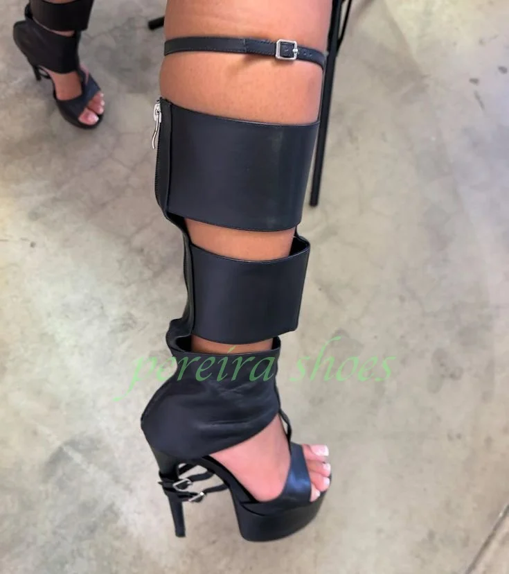 Женские черные сапоги-гладиаторы с пряжкой и ремешком, босоножки на платформе и высоком каблуке, летние пикантные танцевальные туфли с вырезом и пряжкой на молнии, подиумные пикантные танцевальные туфли 46 Женские черные сапоги-гладиаторы с пряжкой и ремешком, босоножки на платформе и высоком каблуке, летние пикантные танцевальные туфли с вырезом и пряжкой на молнии, подиумные пикантные танцевальные туфли 46