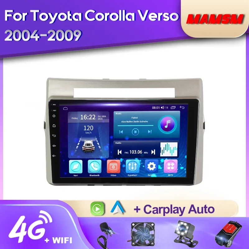 

Автомобильный радиоприемник MAMSM Android 12 для Toyota Corolla Verso AR10 2004 - 2009 мультимедийный видеоплеер навигация GPS 4G Авторадио Carplay