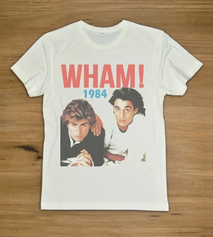 VTG 1984 WHAM George Michael Andrew Ridgeley Shirt Full Size White shirt NG2333