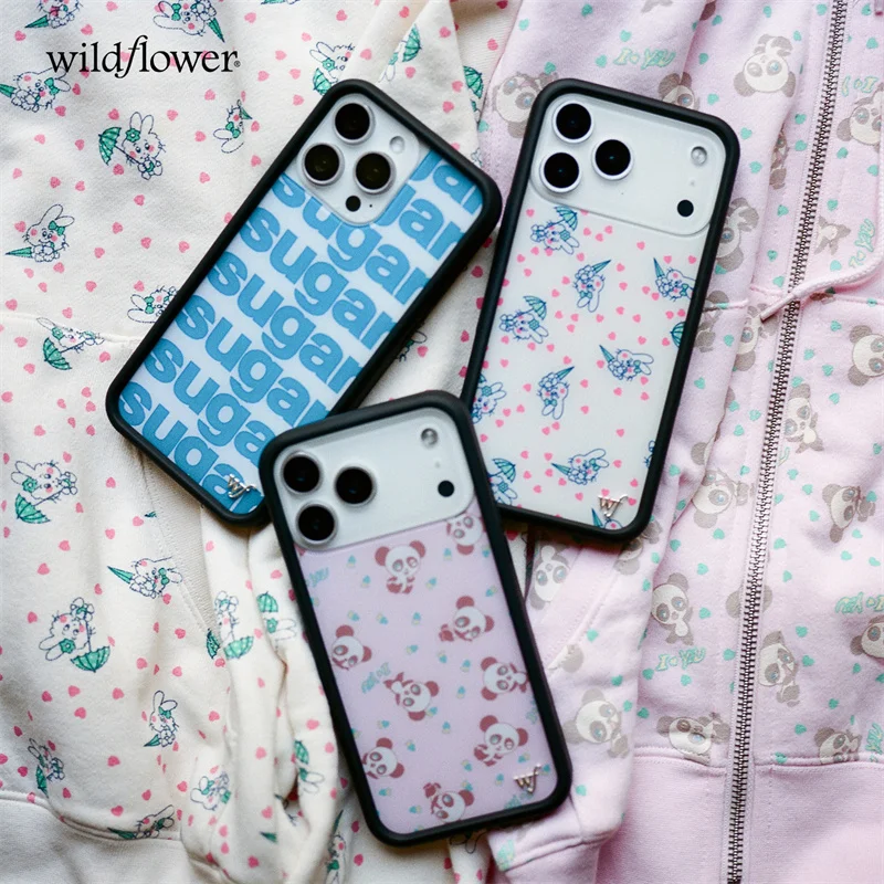 Wildflower Ins Alphabet Rabbit Phone Case for iPhone 18 17 16 15 14 13 12 11 Pro Max Plus WF Cute Cartoon Panda Shockproof Cover