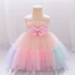 Toddler Girl Colorful Rainbow Dress Baby Girls Tulle Party Dresses Summer Flash Clothing Kids Holiday Casual Costume Infant Wear