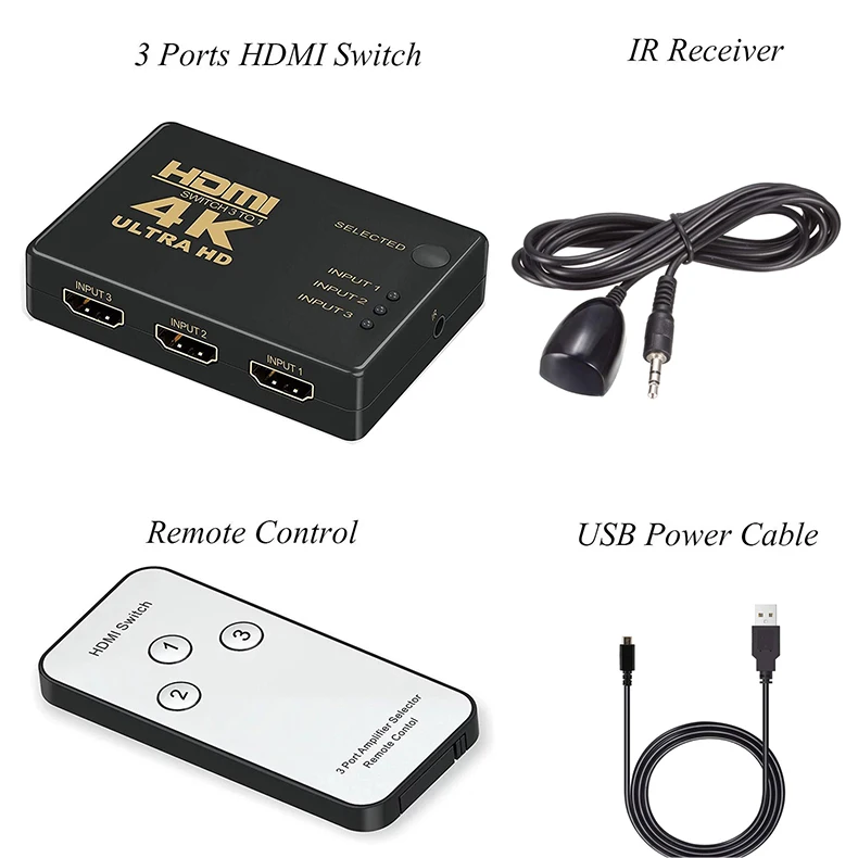 Caixa seletora de switcher, Switch HDMI 2.0, 5 em 1, 4K, 60Hz, Switch HDMI HDR com controle remoto para PS5, Xbox Series X, S, PS4