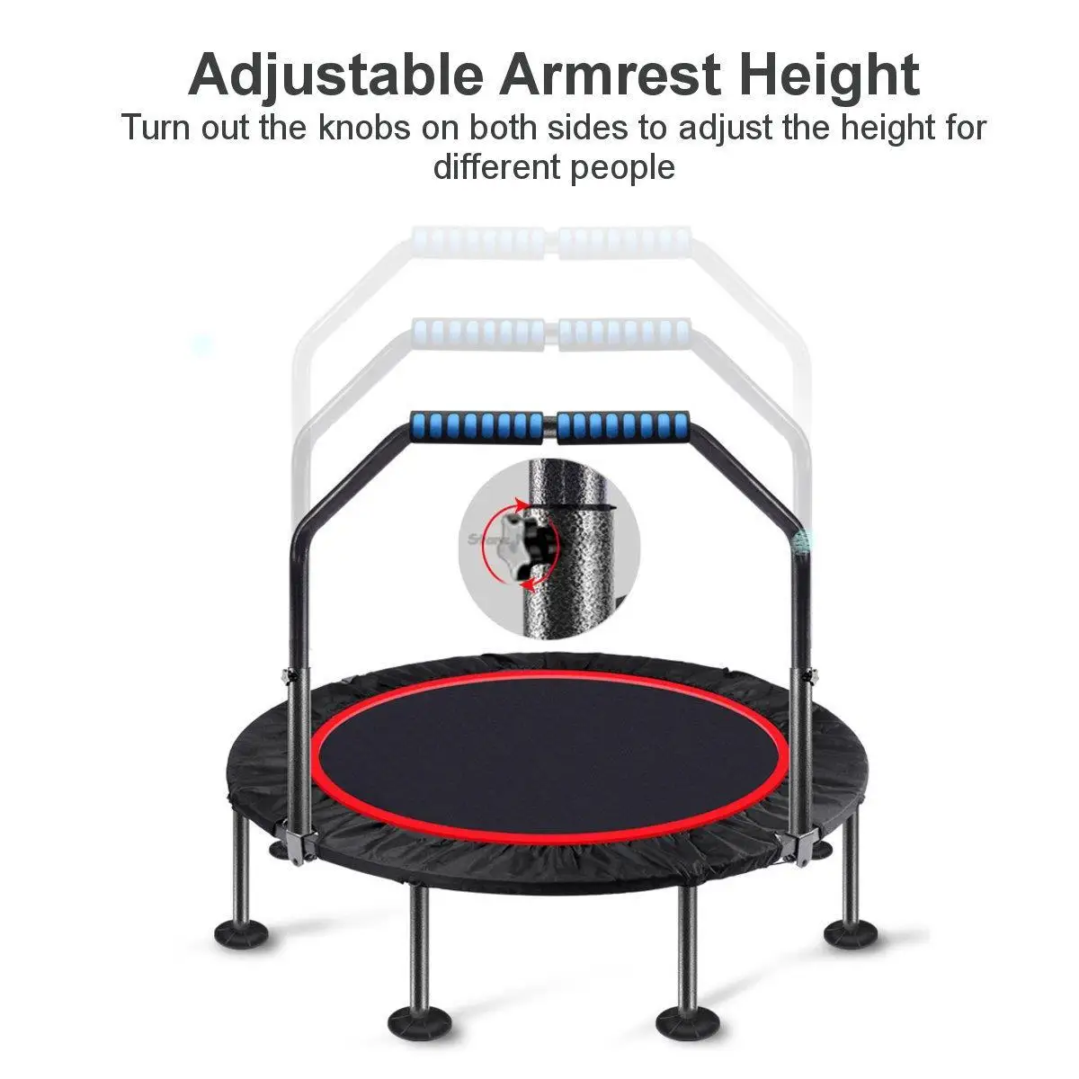 100/120CM Foldable Trampoline with Armrest Home Indoor Gym Exercise Fitness Rebounder Round Jumping Pad Trampolines Adult Child