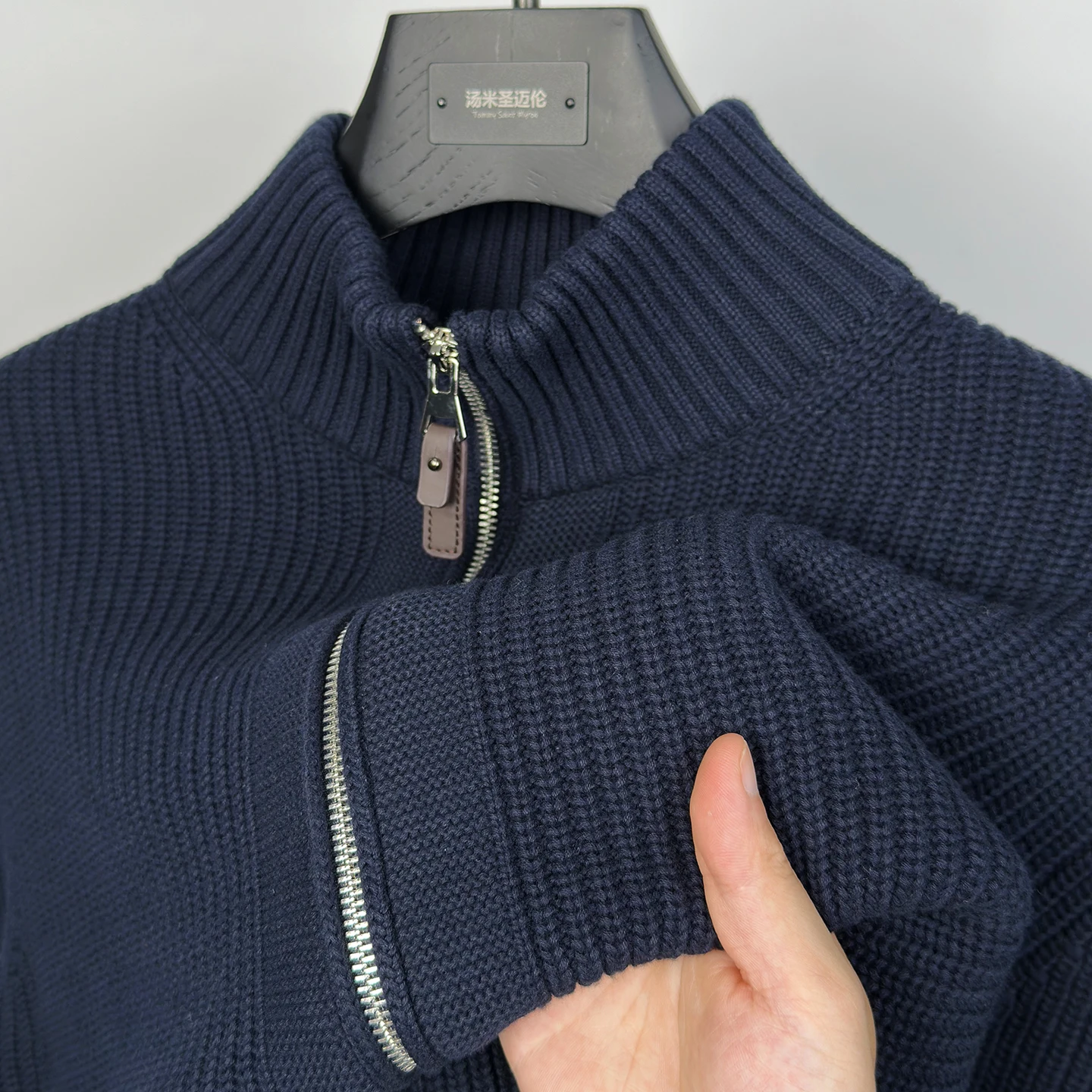 

2025 New Mens Heavy Weight 100 Cotton Anti Pilling Double Zipper Jacket Knit Sweater Autumn Winter Thick Men's winter sweater