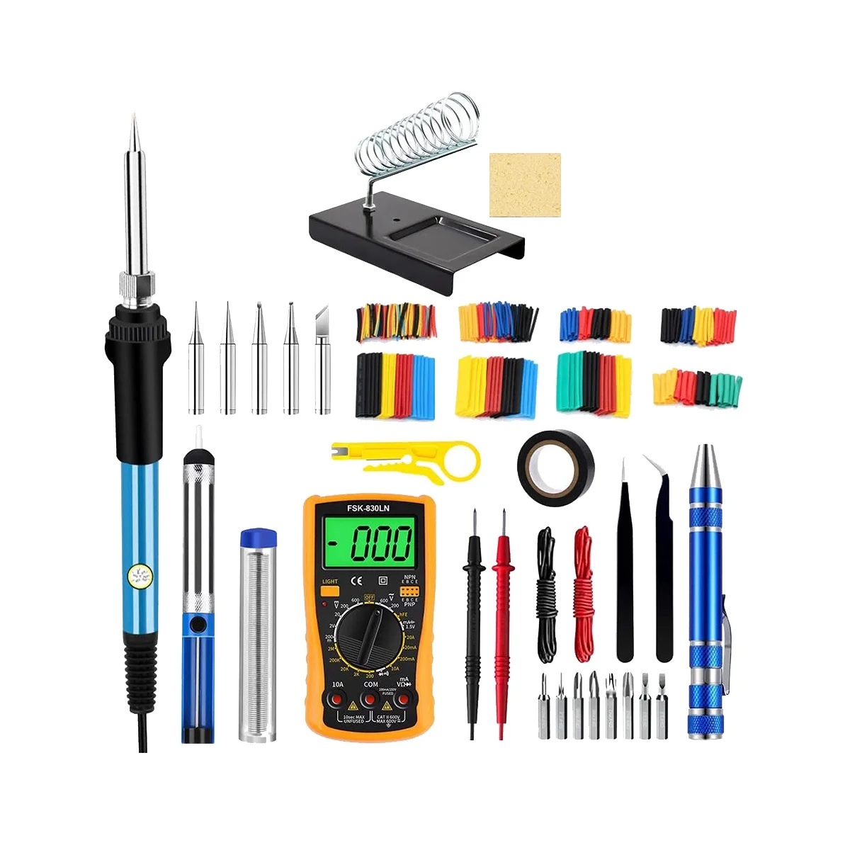 ABIS-Soldering Iron Kit, 60W/110V Adjustable Temperature Soldering Iron with Digital Multimeter Stand Soldering Tips US Plug