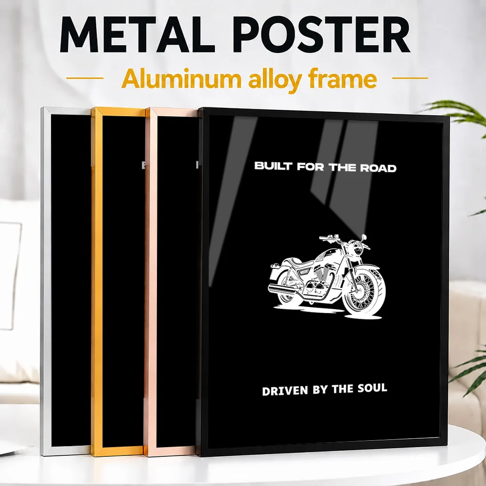 Built For The Road Minimalist Cruiser Motorcycle Framed Metal Print Personalized Photo Modern Visual Style Wall Art For Garage