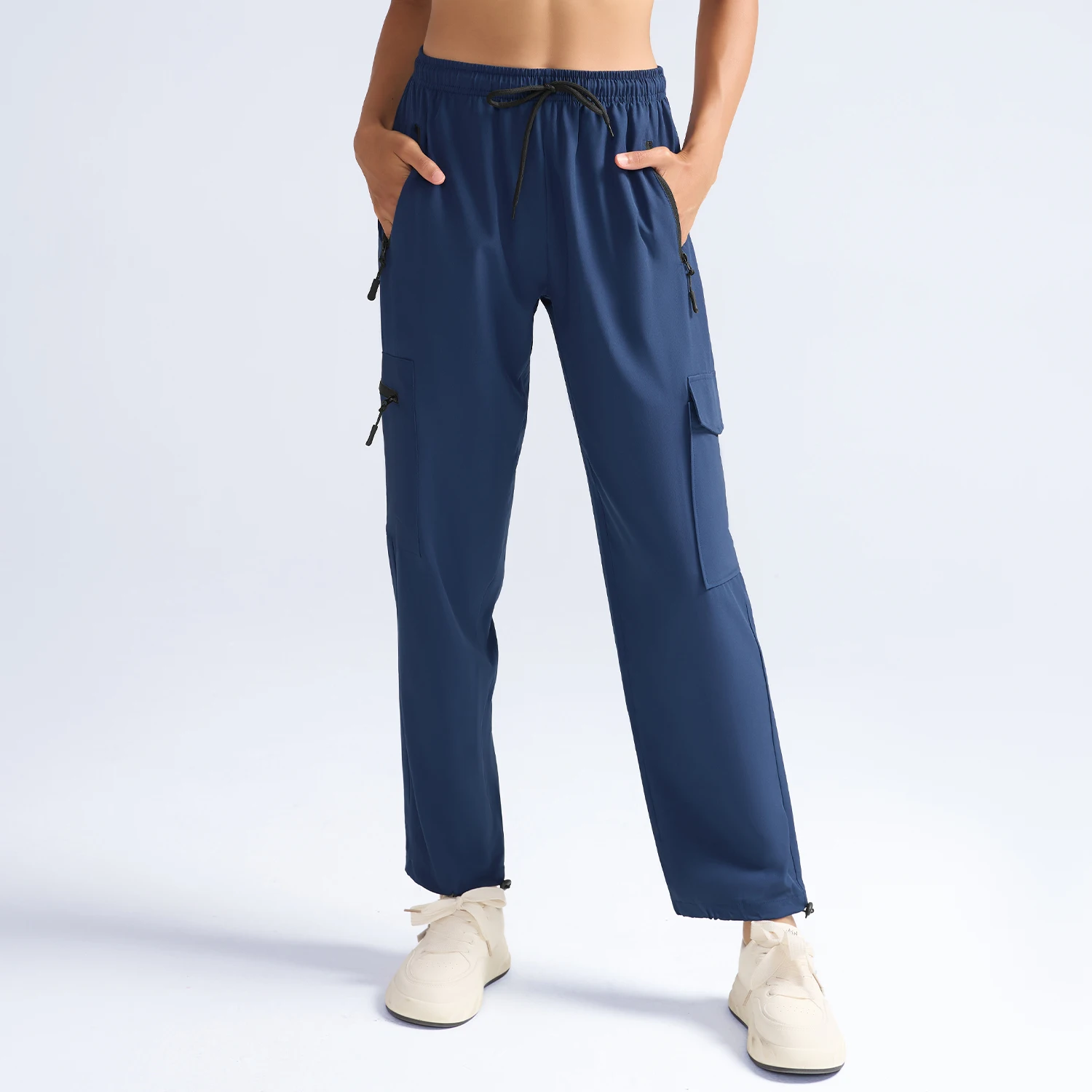 بنطال رياضي برباط للنساء مع جيوب وسحاب سريع الجفاف للجري والركض وصالة الألعاب الرياضية واللياقة البدنية #1