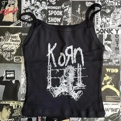 Y2k Style Sexy Sleeveless Tank Top 2000s Punk Letter Print Black Crop Top Cool Girl Street Fashion Gothic Camisole Women Clothes