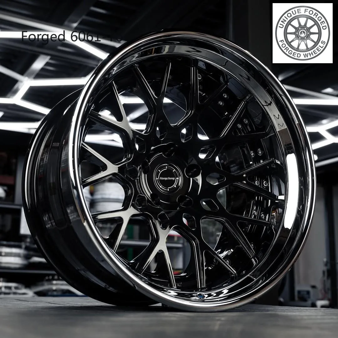 

2026 New Design Factory Custom Polished Silver Lip Black Face 2-piece 3-piece Deep Dish Chrome Car Wheel