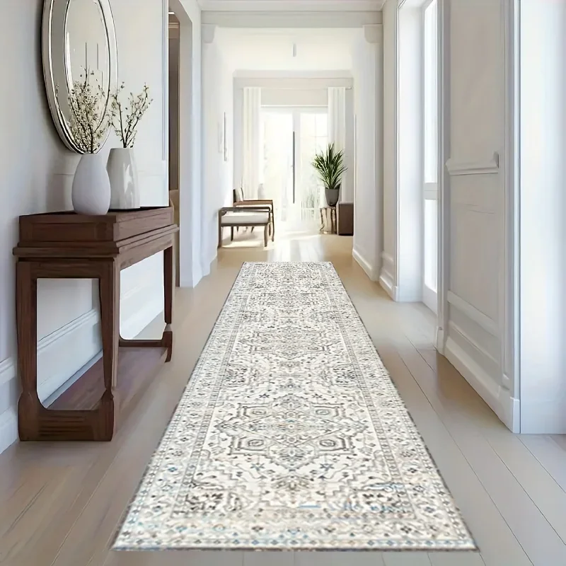 VIKAMA Vintage BOHO Long Strip Crystal Velvet Carpet, Staircase Corridor, Living Room Bedroom Sunroom Hardwood Floor Home Decor