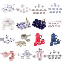 1Set 1/12 Dollhouse Miniature Accessories Mini Ceramics Tea Set Simulation Kettle Plate Cup Model Toys Doll House Decoration