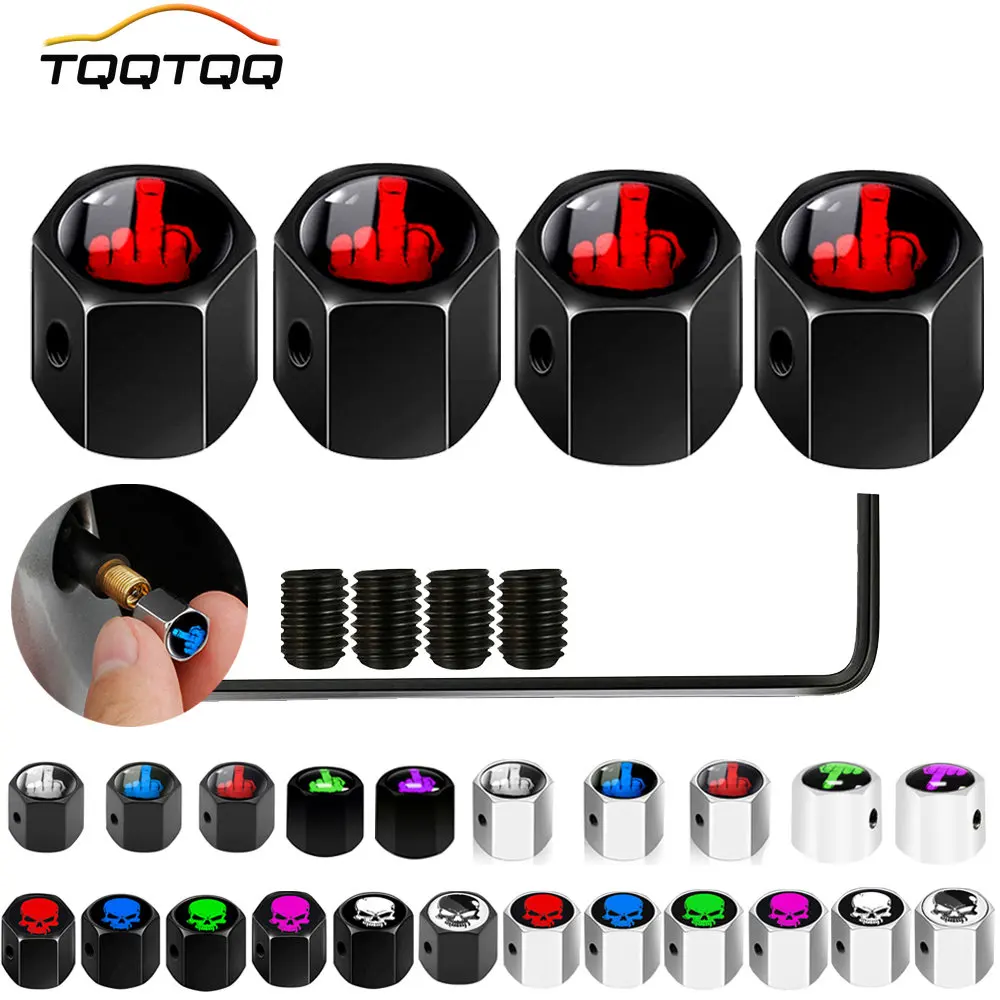 Anti-theft Middle Finger Style Tire Valve Caps Dustproof Tire Cap Skull Valve Stem Caps for Cars, Trucks, Motorcycles, Bicycle