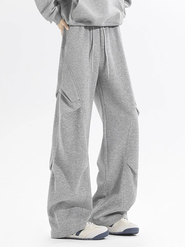 

Американские плотные плиссированные спортивные брюки свободного прямого кроя для мужчин и женщин, осенний модный дизайн