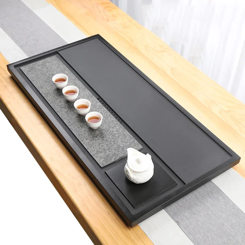 

Chinese Tea Trays Black Stone Drips Luxury Black Plates Coffee Tea Tray Storage Plateau Presentation Buffet Home Decoration