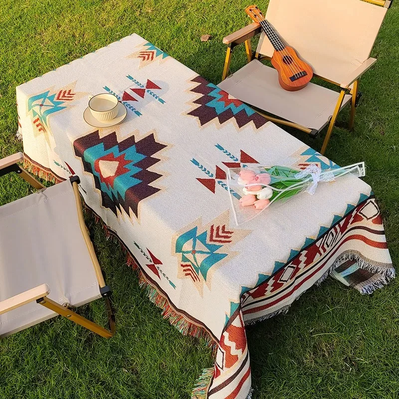 Bohemian style carpet, outdoor camping carpet, travel picnic mat, leisure mattress sofa cover, tassel decorative carpet