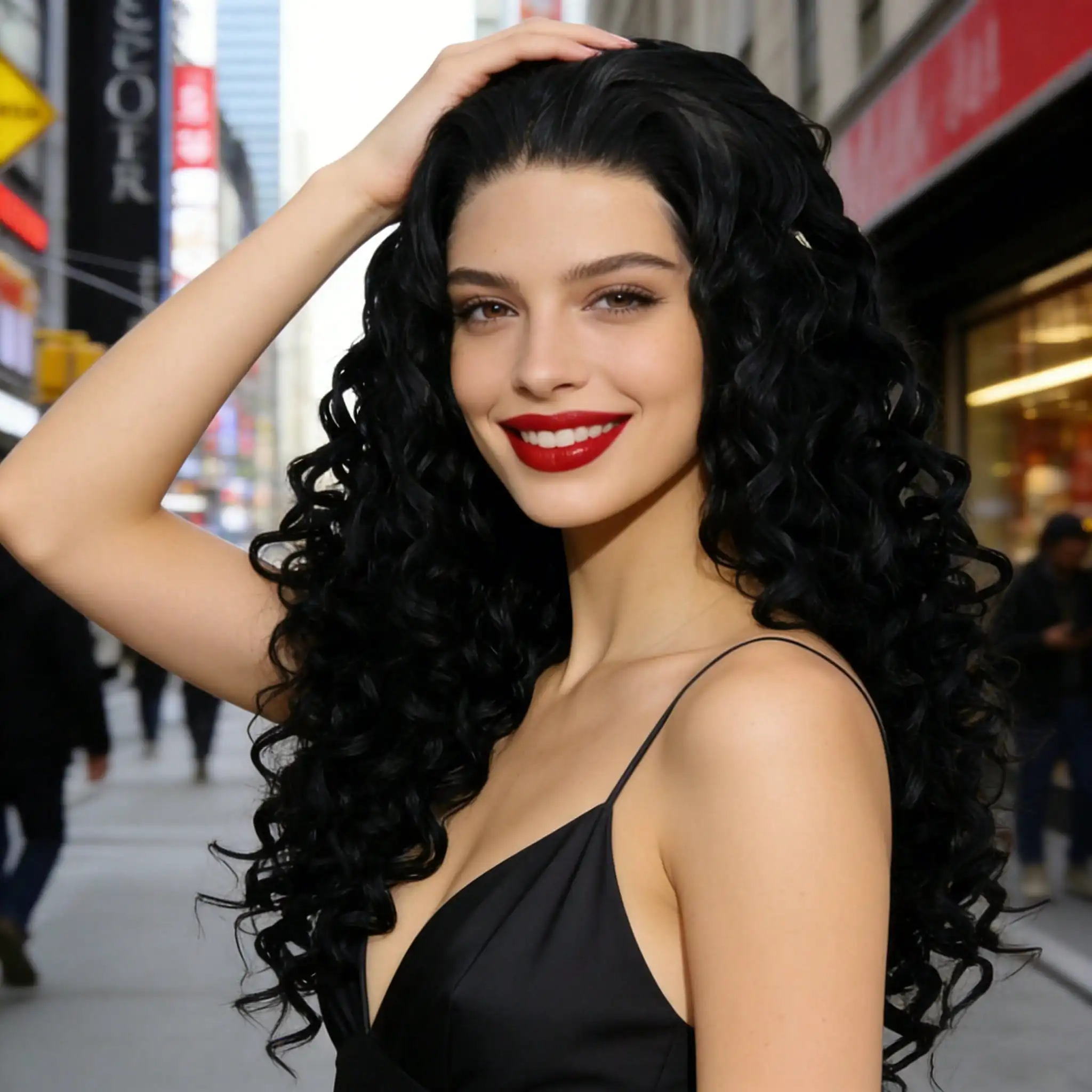 

13x3 Lace Front Wig Long Black Deep Wave Curly Wigs for Women Pre-Plucked Hairline Synthetic Hair, for Daily Party