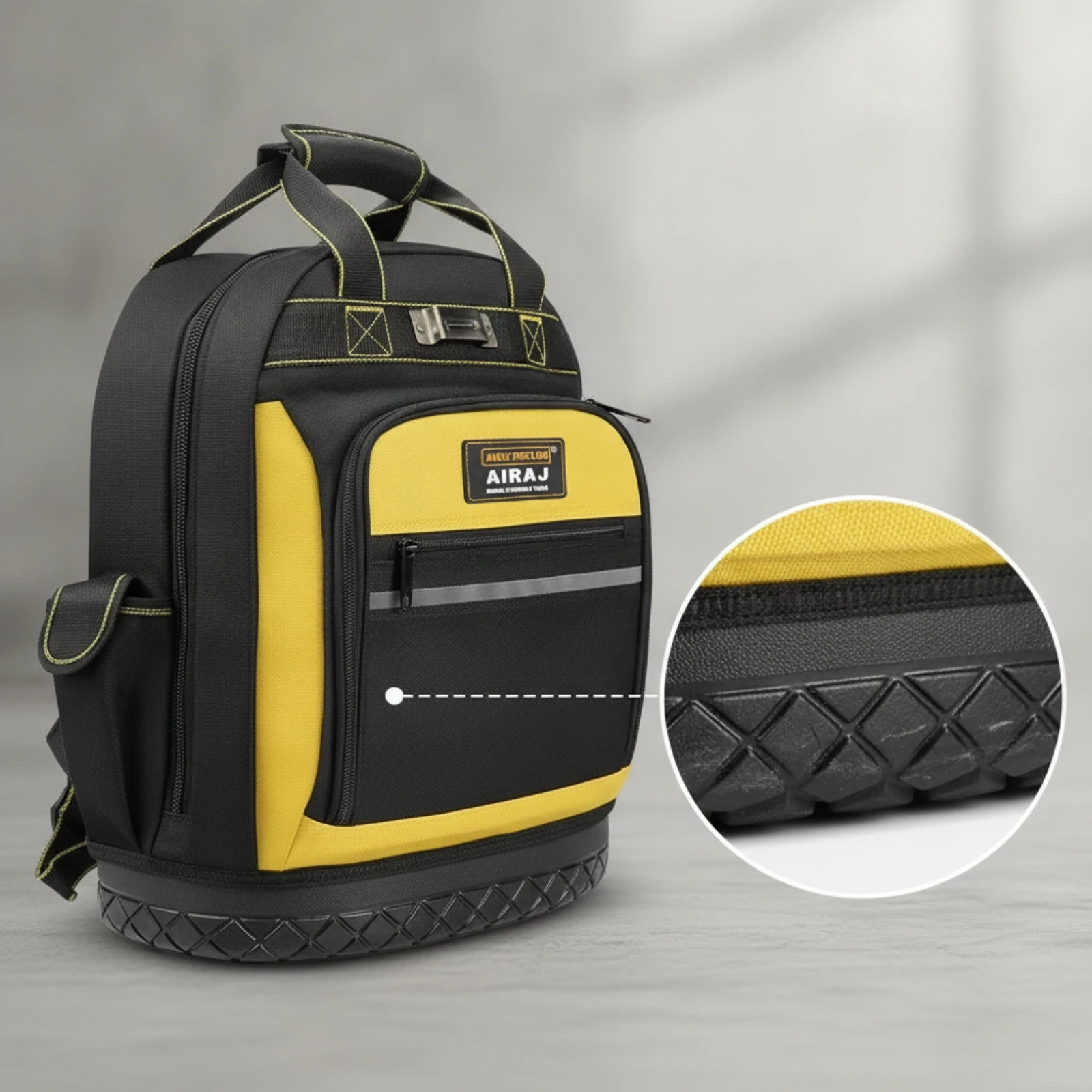 Tool Backpack with Hard Bottom Wear-Resistant Tool Backpack with Molded Base Work Pack with Pockets Heavy-Duty Large-Capacity