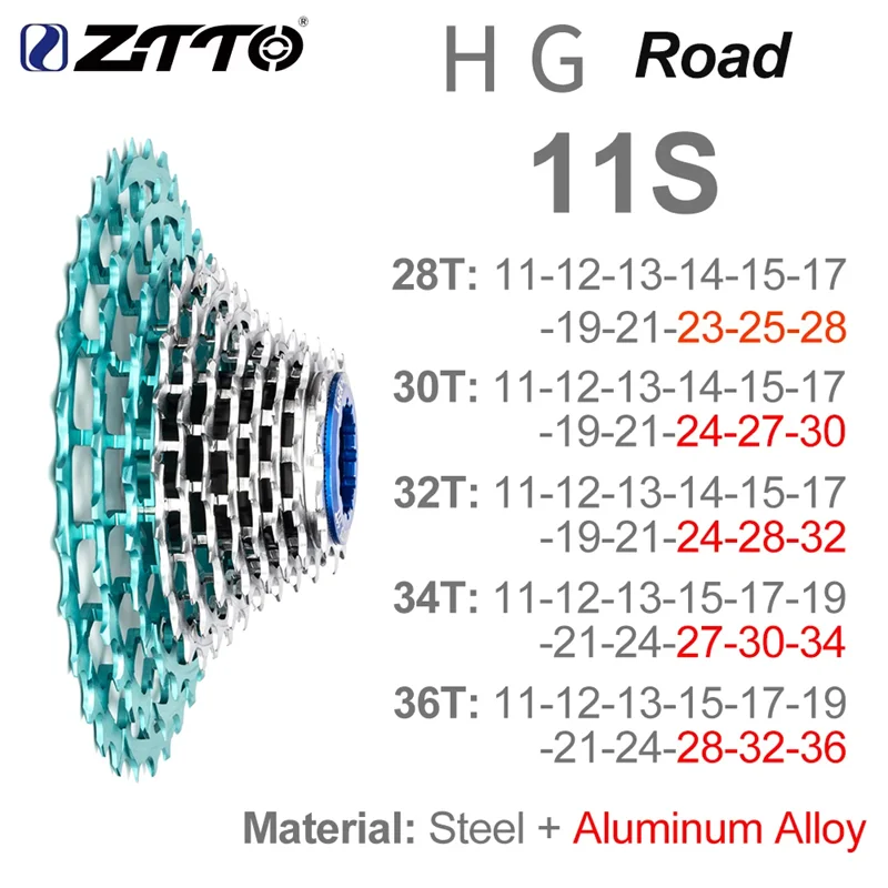 ZTTO Teal-Silver Road Bike HG Cassette Ultralight CNC 11S 12S 11-28/30/32/34/36T Sprocket 130g~156g 11/12 Speed Gravel K7 SLR3