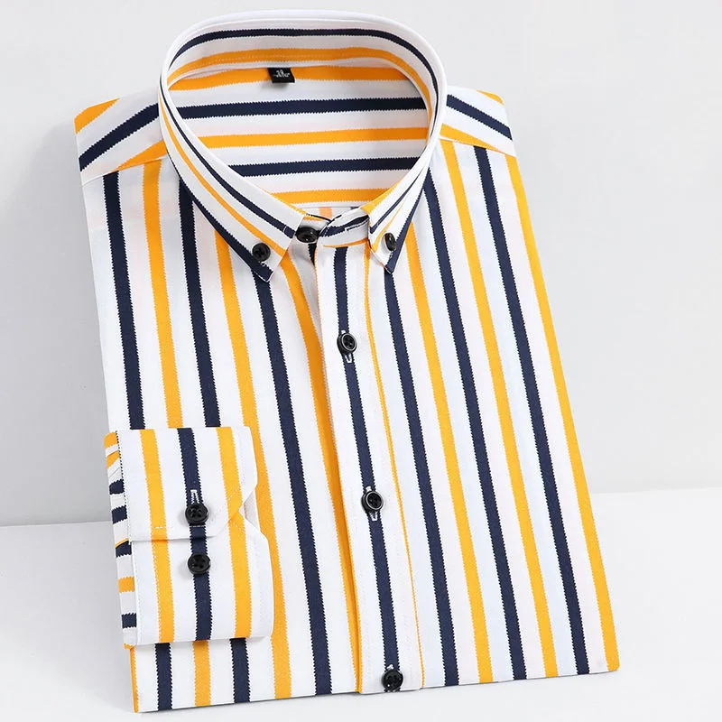 2024 New Spring and Autumn Fashion Trend Korean Edition Slim Fit Flip Collar Stripe Casual Business Long Sleeved Shirt for Men