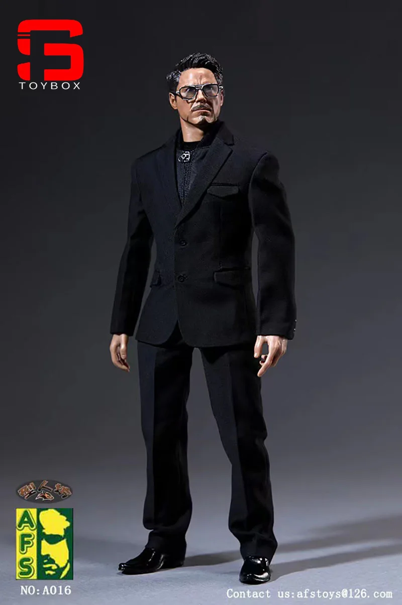 In Stock AFS A016 1/6 Male Black Suit Coat Shirt Pants Shoes Glasses Set Model Fit 12'' BD001 Narrow Soldier Action Figure Body