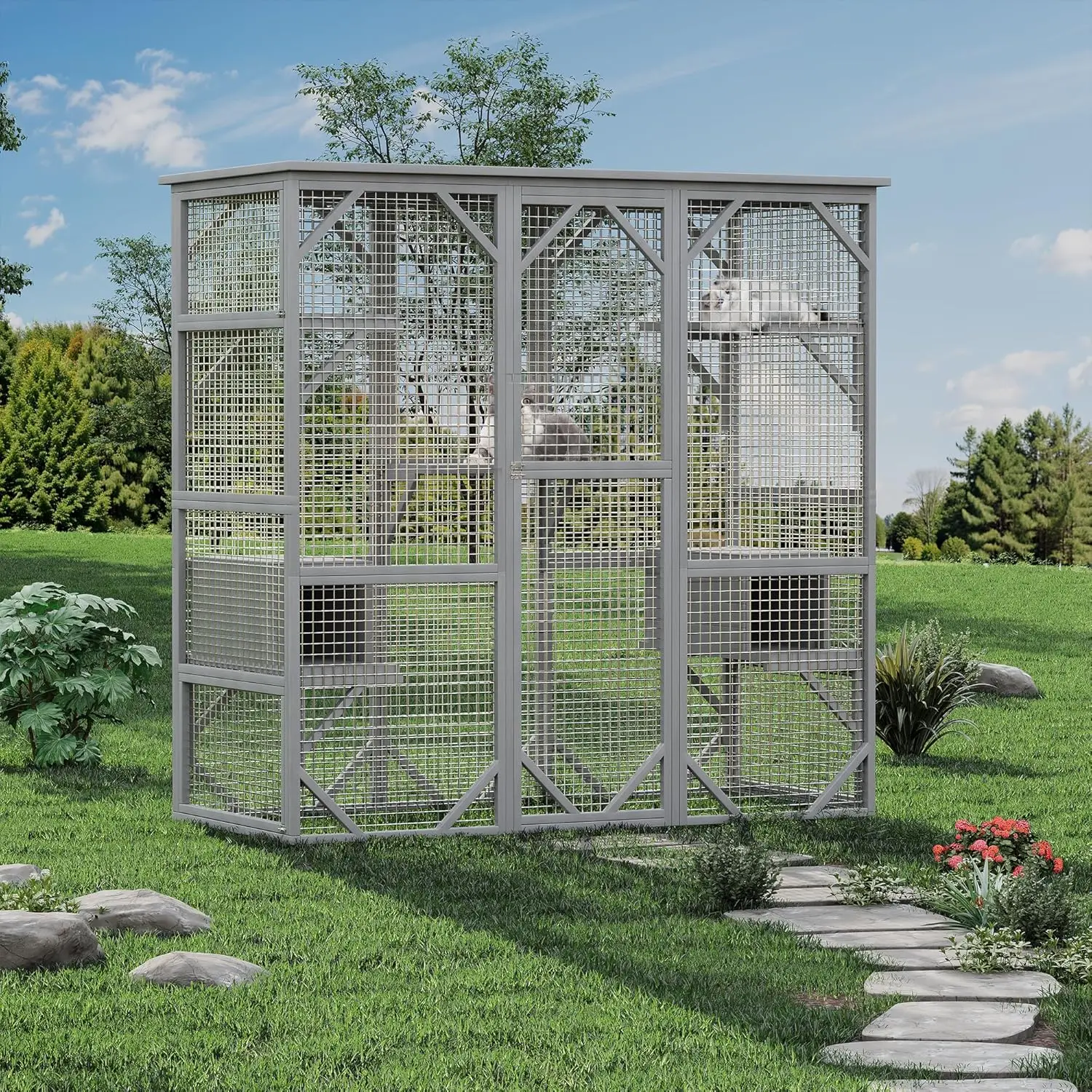 

Большой деревянный вольер для кошек с окном, просторный уличный домик для кошек для патио и заднего двора, на заказ