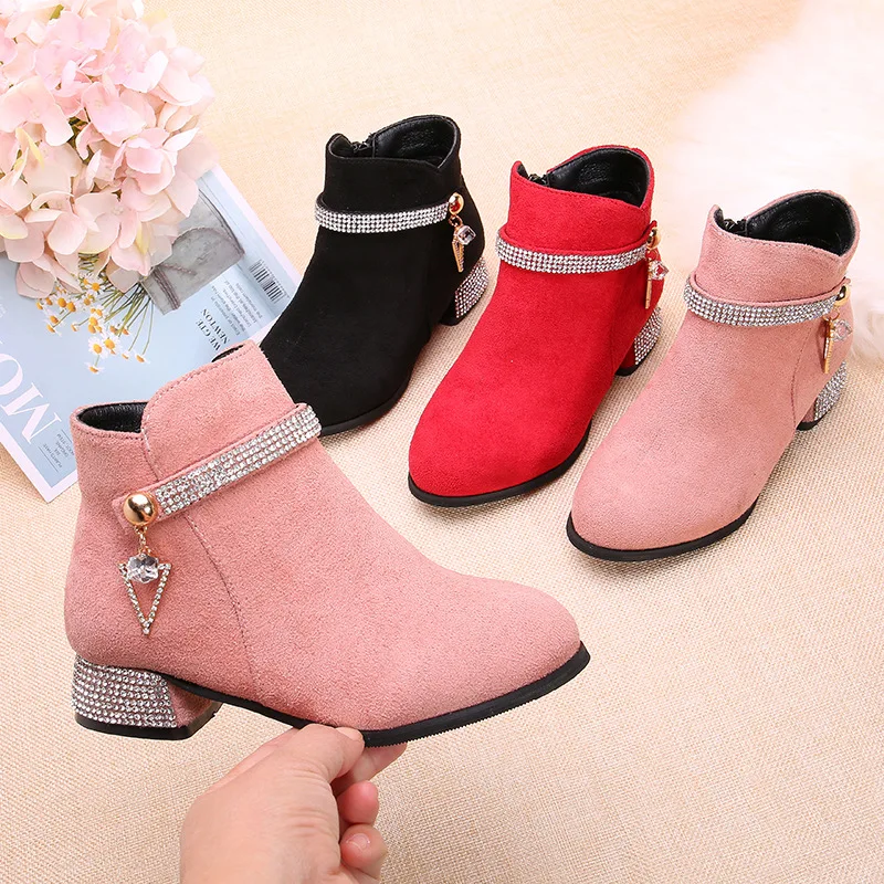 

Girls' Princess Boots Spring New Korean Version of Children's Ankle Boots Girls High Heel Student Ankle Boots Parent-child Boots