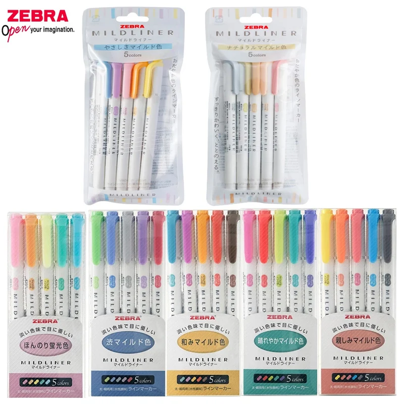 Erasable Highlighters 5 Surligneurs - Double Pointe Et Couleurs Pastel Zebra Mildliner Erasable Highlighters 5 Surligneurs - Double Pointe Et Couleurs Pastel Zebra Mildliner