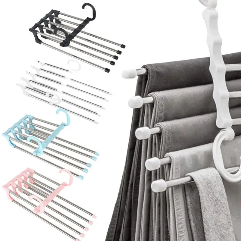 1PC Stainless Steel Multi-functional Pants Hanger, 5 In 1 Foldable Storage Rack Pants Hanger