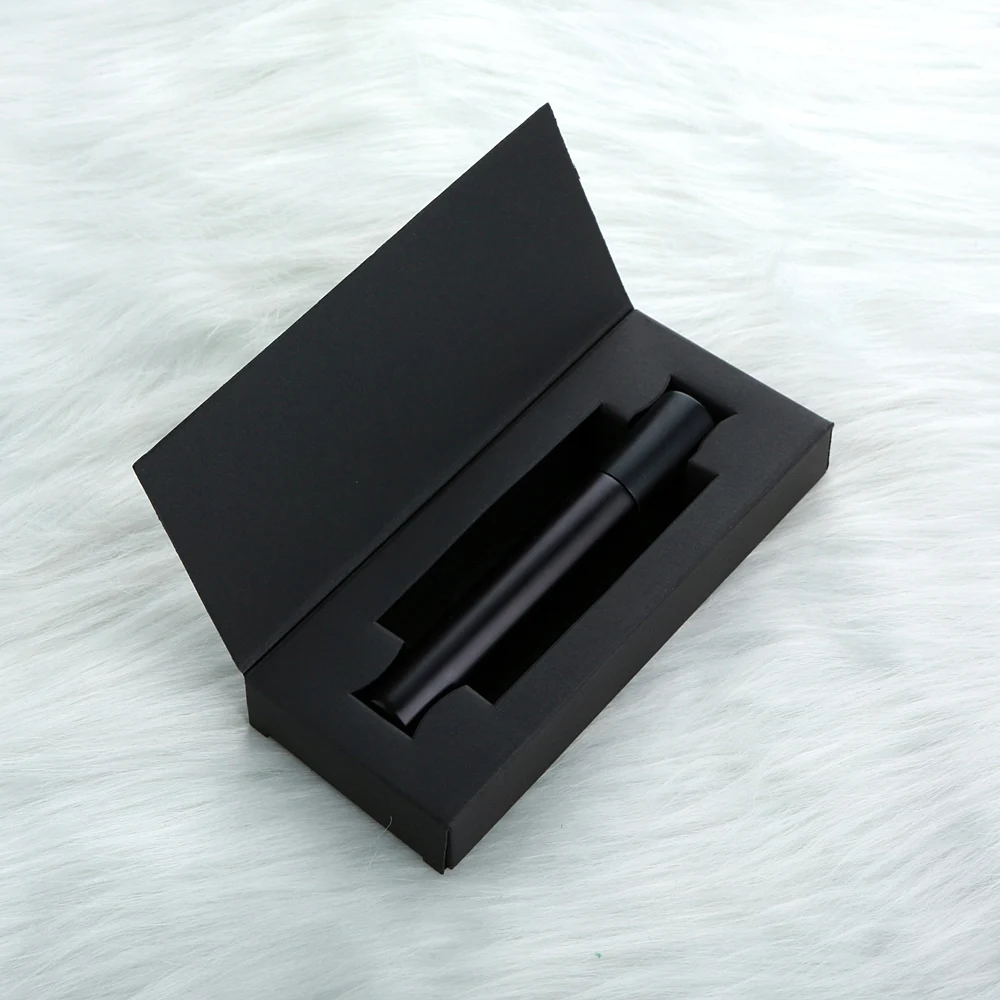 Botella de Perfume negra mate de 15ml, 10/20 piezas, con caja de embalaje y atomizador, botella vacía recargable, portátil y esencial de viaje