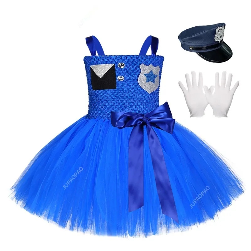 

New Models Police Officer Tutu Dress Girls Holiday Party Outfit Cartoon Bunny Cop Policeman Halloween Costume for Kids Clothes