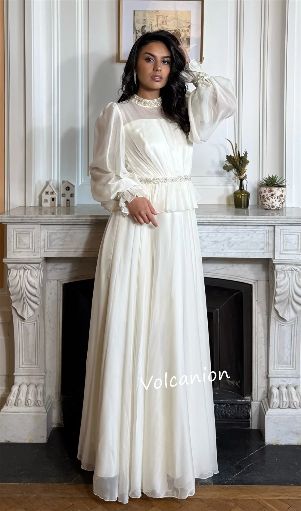 Vestidos largos acampanados con cuello alto fruncido y cuentas de Organza personalizados, ocasiones a medida, tallas clásicas y elegantes disponibles