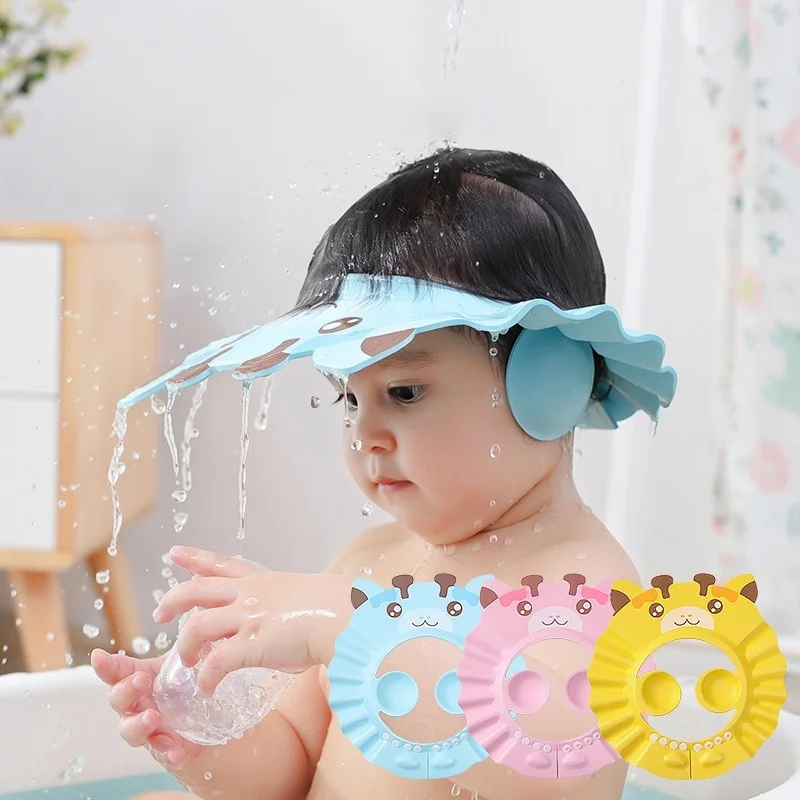 Baby Bath Kids Hat Shampoo Safe Anti Water Cap Accessories Shower Adjustable Soft Shield Bathing Safe Children Shower Head Cover